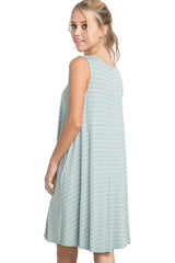 Mitto Shop Bamboo Knit Sleeveless T-shirt Dress in Mint Stripes - dress