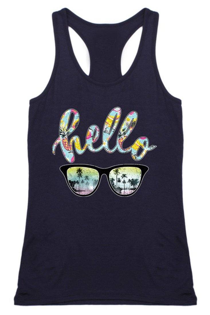 Niobe Clothing Hello Racerback Tank Top in Navy - Tank Tops g_tanktops