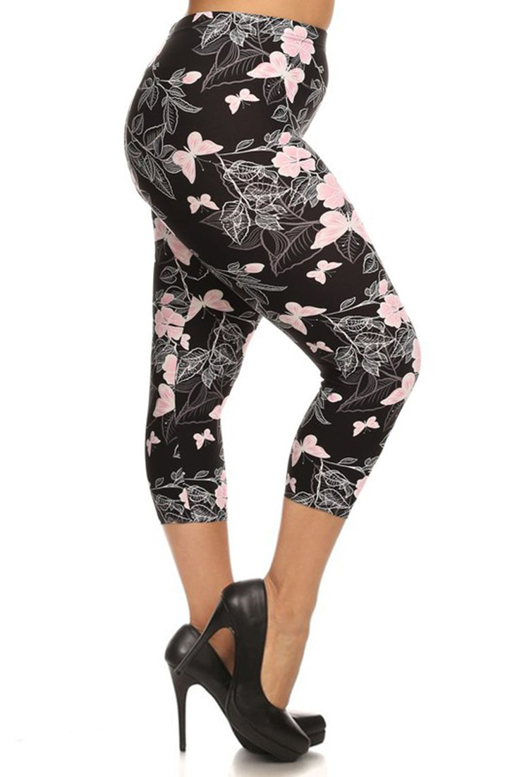 Niobe Clothing Soft Pink Butterflies Plus Size Capri Leggings - ps_printcaprileggings