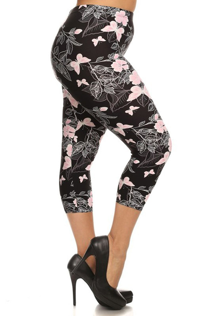 Soft Pink Butterflies Plus Size Capri Leggings – Niobe Clothing