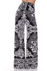 Niobe Clothing High Waist Foldover Boho Palazzo Pants (Black White) - pants