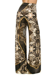 Niobe Clothing High Waist Fold Over Wide Leg Gaucho Palazzo Pants (Baroque Rose) - pants