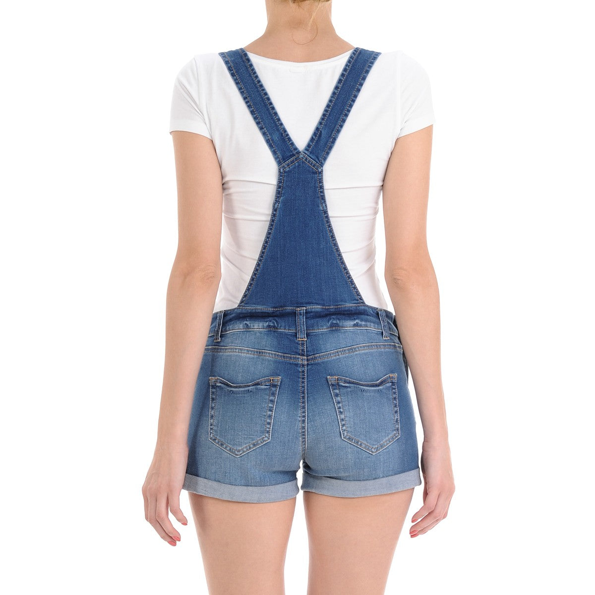 Wax Distressed Denim Shortalls - One-Pieces f_dresses