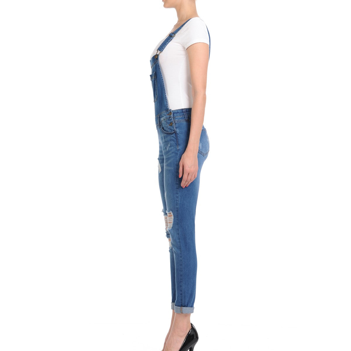Wax Distressed Denim Overalls - One-Pieces f_dresses
