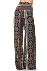 Niobe Clothing High Waist Foldover Boho Palazzo Pants (Black Mocha) - pants