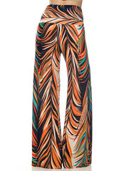 Niobe Clothing High Waist Fold Over Wide Leg Gaucho Palazzo Pants (Tropical Orange) - pants