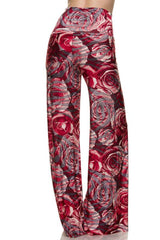 Niobe Clothing High Waist Fold Over Wide Leg Gaucho Palazzo Pants (Crimson Rose) - pants