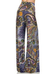 Niobe Clothing High Waist Fold Over Wide Leg Gaucho Palazzo Pants (Lavendar Leopard) - pants