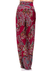 Niobe Clothing High Waist Foldover Boho Palazzo Pants (Burgundy Leopard) - pants