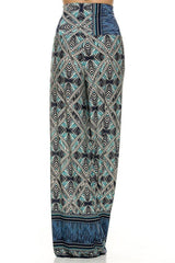Niobe Clothing High Waist Foldover Boho Palazzo Pants (Blue Multicolor) - pants