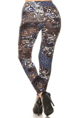 Niobe Clothing Blue Bronze Fleur Design Plus Size Leggings - leggings