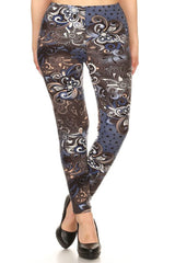 Niobe Clothing Blue Bronze Fleur Design Plus Size Leggings - leggings