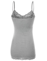 Niobe Clothing Basic Solid Lace Trim Cami Tank Slip - Tops