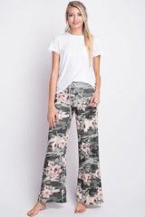 12Pm Mon Ami Grey Camo Flowered Casual Lounge Pants - pants