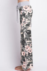 12Pm Mon Ami Grey Camo Flowered Casual Lounge Pants - pants