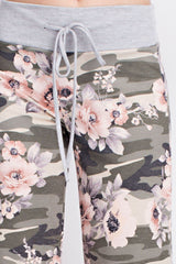 12Pm Mon Ami Green Army Flowered Casual Lounge Pants - pants