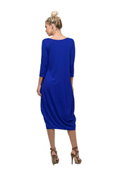 3/4 Sleeve Bubble Hem Pocket Midi Dress with Pockets dress- Niobe Clothing