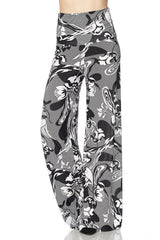 Niobe Clothing High Waist Fold Over Wide Leg Palazzo Pants (Black White Floral Stripes) - pants