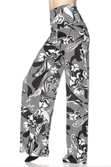 Niobe Clothing High Waist Fold Over Wide Leg Palazzo Pants (Black White Floral Stripes) - pants