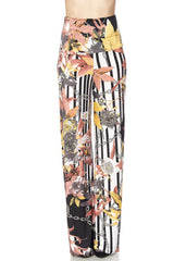 Niobe Clothing High Waist Fold Over Wide Leg Palazzo Pants (Floral Pinstripe) - pants