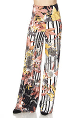 Niobe Clothing High Waist Fold Over Wide Leg Palazzo Pants (Floral Pinstripe) - pants