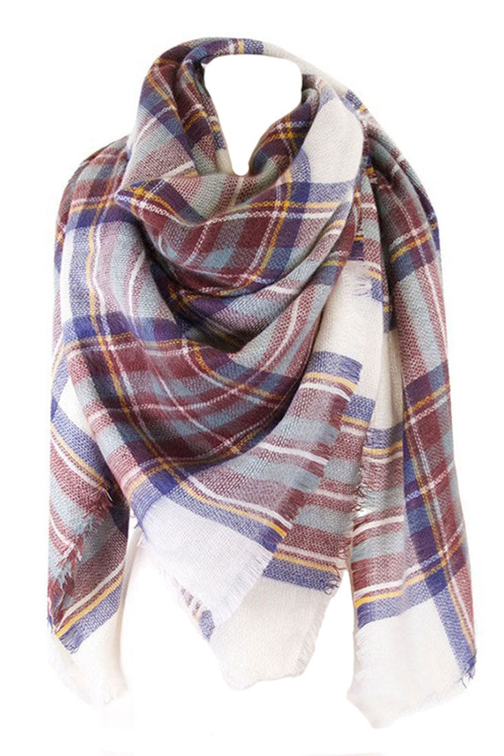 Niobe Clothing White Checker Blanket Scarf - Scarves