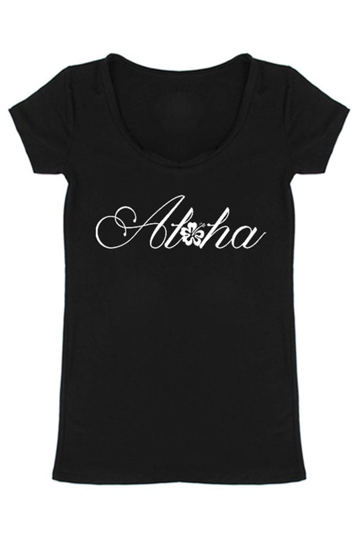 Aloha Scoop Neck Shirt in Black Tops- Niobe Clothing