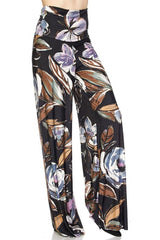 Niobe Clothing High Waist Fold Over Wide Leg Palazzo Pants (Autumn Evening) - pants