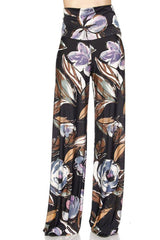 Niobe Clothing High Waist Fold Over Wide Leg Palazzo Pants (Autumn Evening) - pants