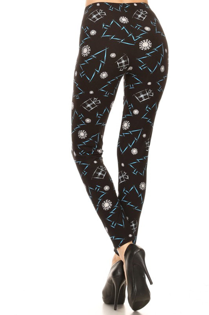 Niobe Clothing Black Blue Gift Tree Design Leggings - Legging Shorts p_leggings