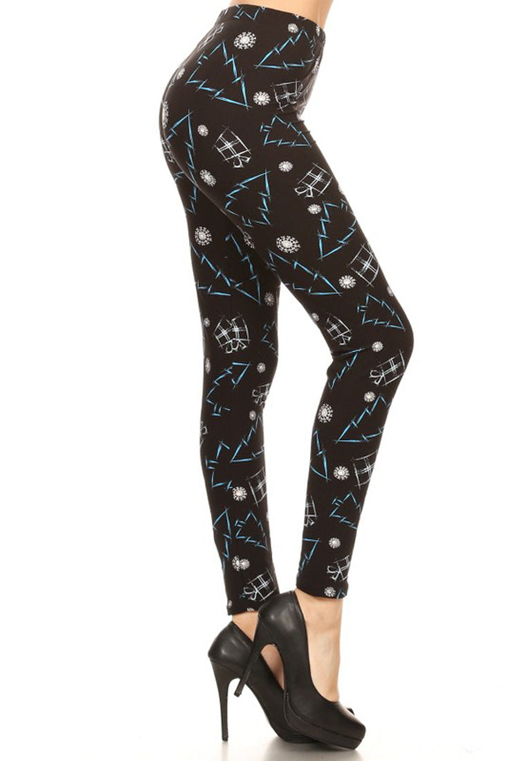 Niobe Clothing Black Blue Gift Tree Design Leggings - Legging Shorts p_leggings