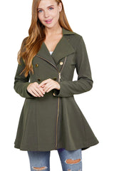 Active Basic Asymmetric Zipper Peacoat - Jackets