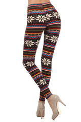 Multi Snowflake Design Leggings leggings- Niobe Clothing