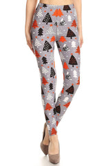 Grey Christmas Tree Design Leggings leggings- Niobe Clothing