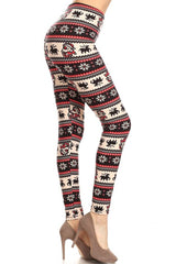 Red Santa Reindeer Design Leggings leggings- Niobe Clothing