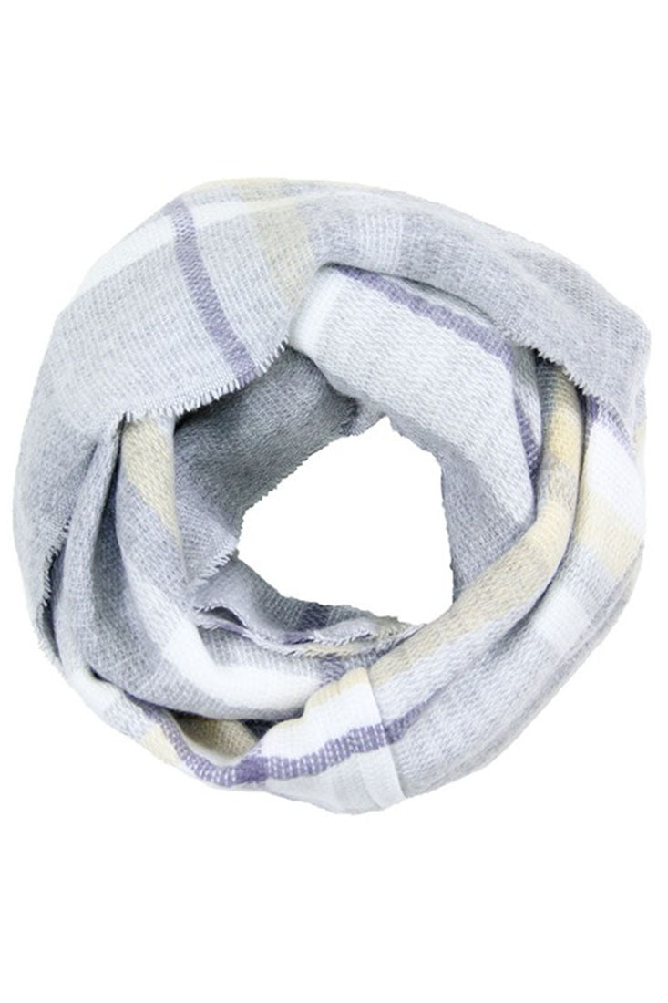 Niobe Clothing Grey Plaid Multicolor Infinity Loop Scarf - Scarves