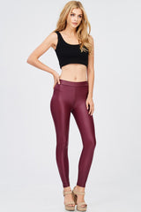 Venti6 Solid Faux Leather Gloss Matte Leggings - f_bottoms