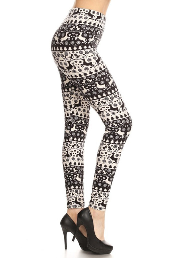 Black White Christmas Design Leggings leggings- Niobe Clothing