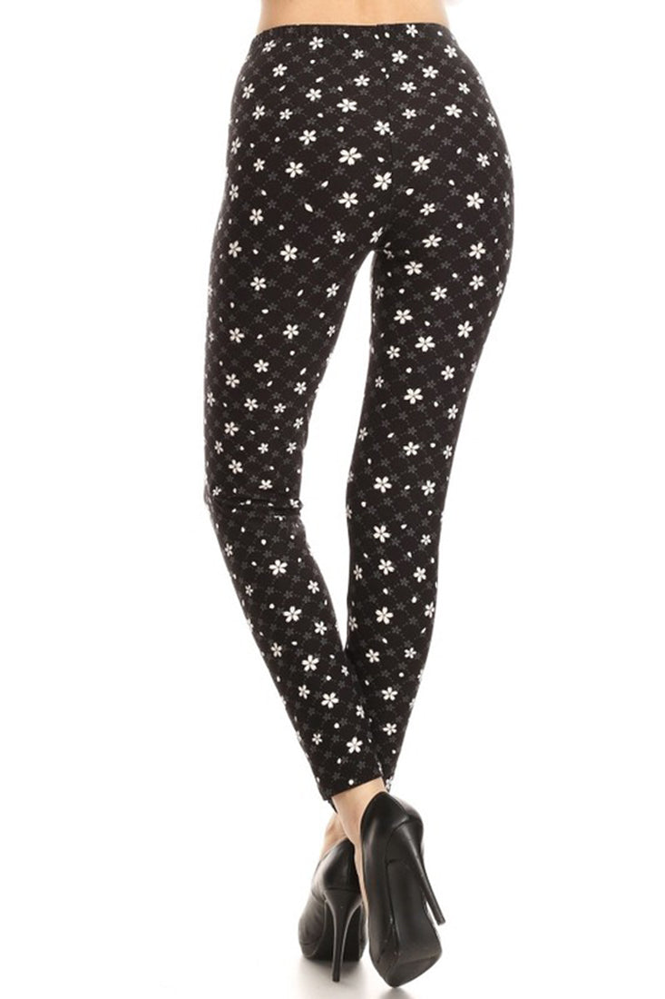 Niobe Clothing Black Grey White Petal Design Leggings - Leggings p_leggings