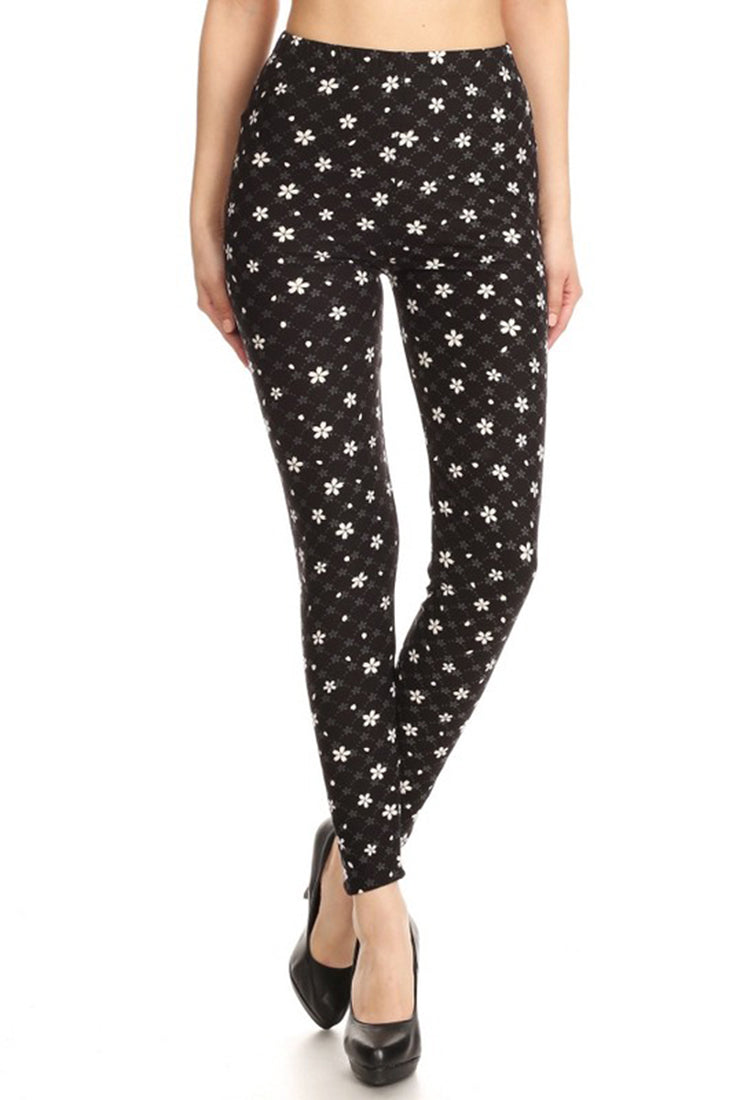 Niobe Clothing Black Grey White Petal Design Leggings - Leggings p_leggings