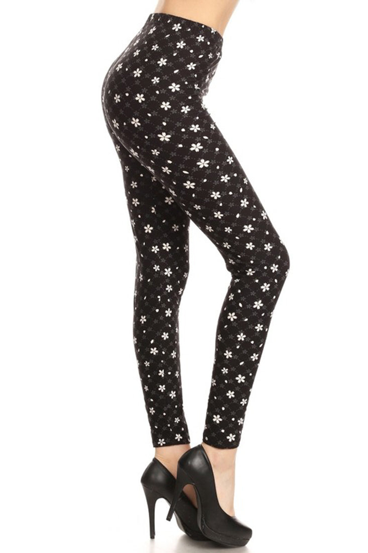 Niobe Clothing Black Grey White Petal Design Leggings - Leggings p_leggings