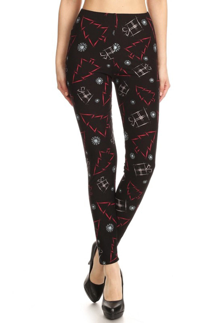 Niobe Clothing Black Red Gift Tree Design Leggings - p_leggings