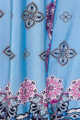 Niobe Clothing High Waist Fold Over Wide Leg Gaucho Palazzo Pants (Bluewater Symmetry) - pants