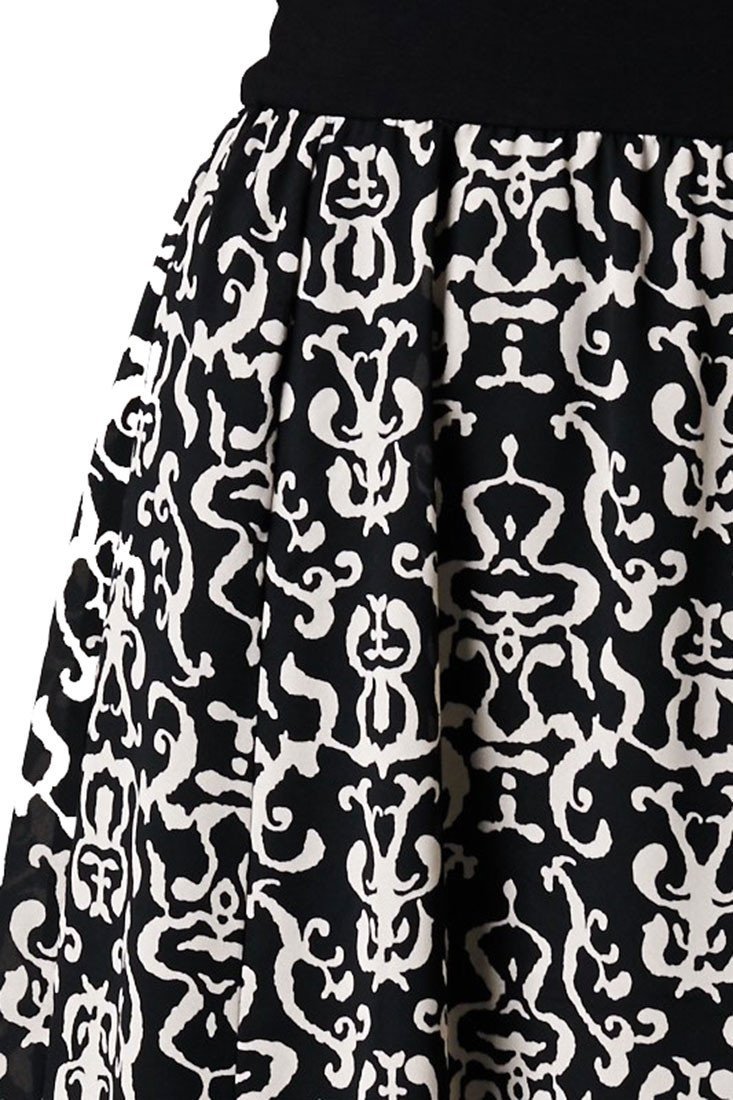 Niobe Clothing Halter Top Baroque Damask Print Black White Maxi Dress w/ Side Slit - Dresses f_dresses