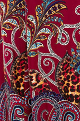 Niobe Clothing High Waist Foldover Boho Palazzo Pants (Burgundy Leopard) - pants