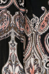 Niobe Clothing High Waist Fold Over Wide Leg Gaucho Palazzo Pants (Black Pink Paisley) - pants