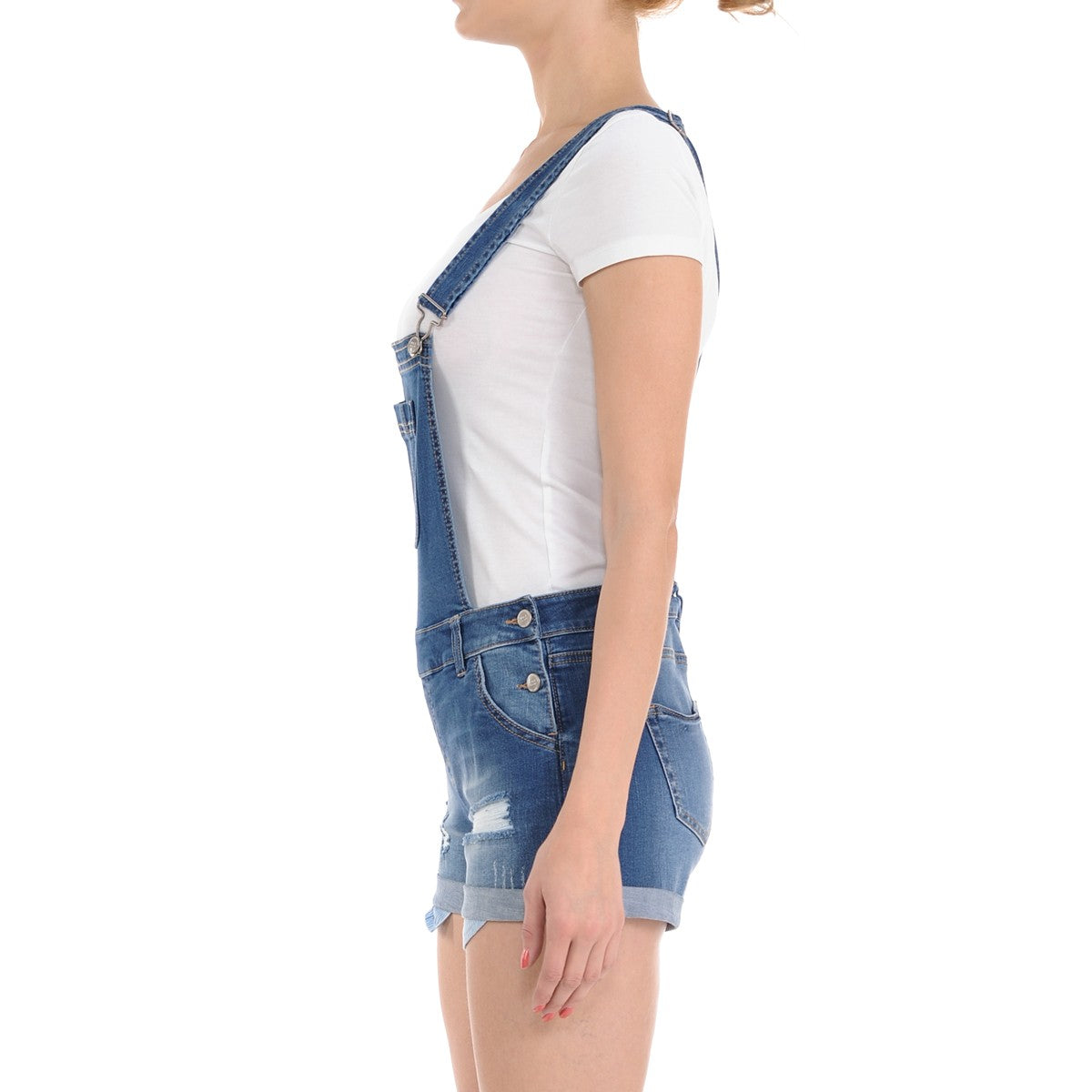 Wax Distressed Denim Shortalls - One-Pieces f_dresses