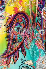Niobe Clothing High Waist Fold Over Wide Leg Gaucho Palazzo Pants (Turquoise Multi Paisley) - pants