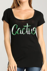 Cactus Scoop Neck Shirt Tops- Niobe Clothing