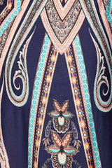 Niobe Clothing High Waist Fold Over Wide Leg Palazzo Pants (Navy Mosaic) - pants